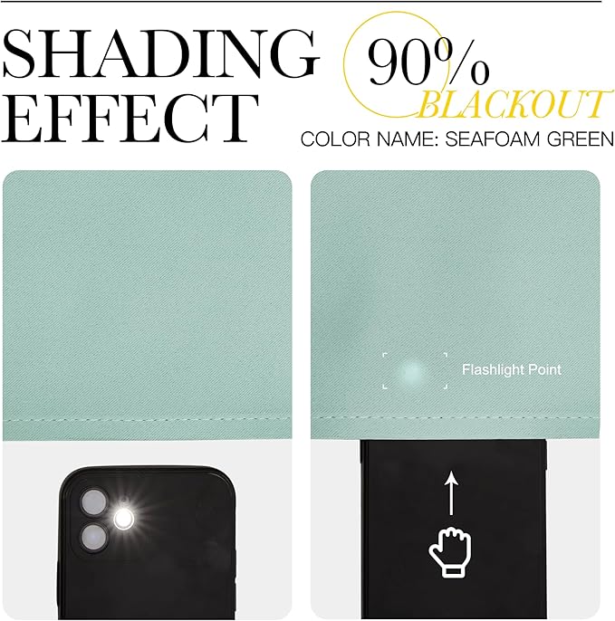 NICETOWN Seafoam Green Blackout Curtains 90 inches Long, Grommet Thermal Insulated Blackout Window Treatments Sound Reducing for Bedroom/Living Room, 2 Panels, W52 x L90