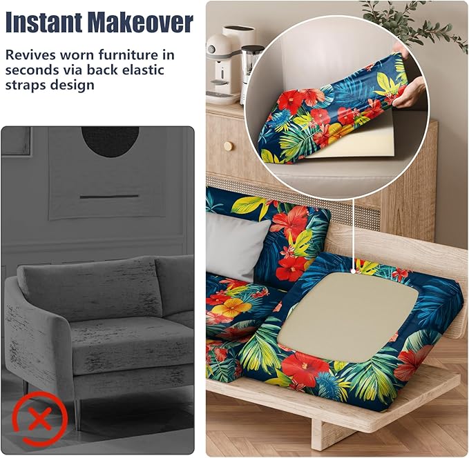 8Pcs Stretch Patio Cushion Covers, Outdoor Couch & Sofa Replacement Slipcovers for Patio Furniture Cushion Covers, Washable Reusable Furniture Protector