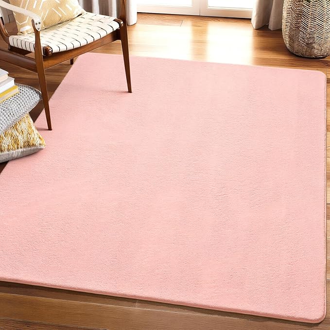 Amearea 4x4 Square Area Rugs for Bedroom Living Room, Modern Pink Thickened Memory Foam Rug, Fluffy Indoor Washable Rug Non Slip Minimalist Carpet for Entryway Kids Boys Girls Dorm Nursery Room Decor