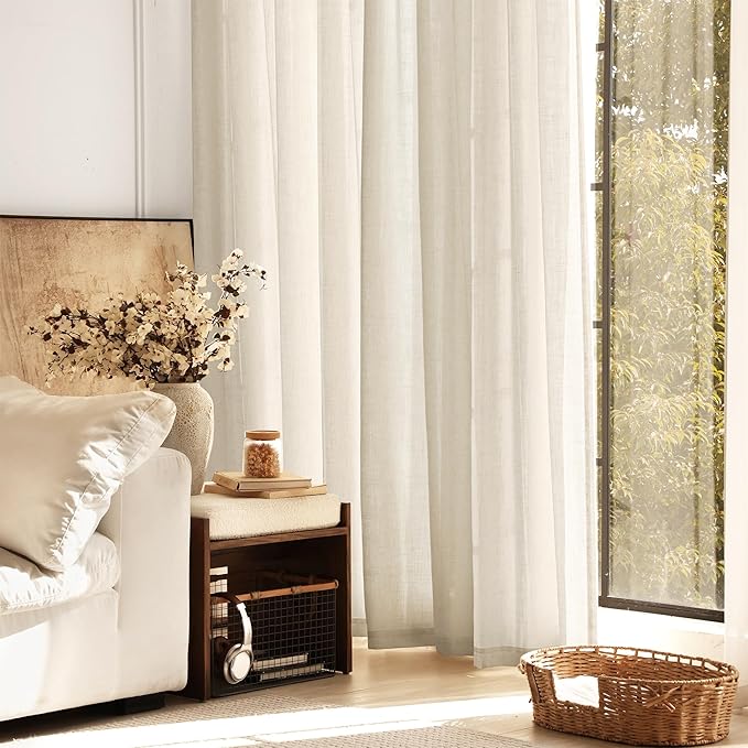 Faux Linen Beige Curtains 72 inches Long for Living Room Rustic Farmhouse Linen Drapes Semi Sheer Burlap Textured Canvas Cloth Curtain Panels Set of 2 Kahki Tan Colored