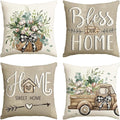 AVOIN Colorlife Bless Our Home Farmhouse Eucalyptus Leaves Throw Pillow Covers, 16 x 16 Inch Truck Home Sweet Cushion Case Decorations Set of 4