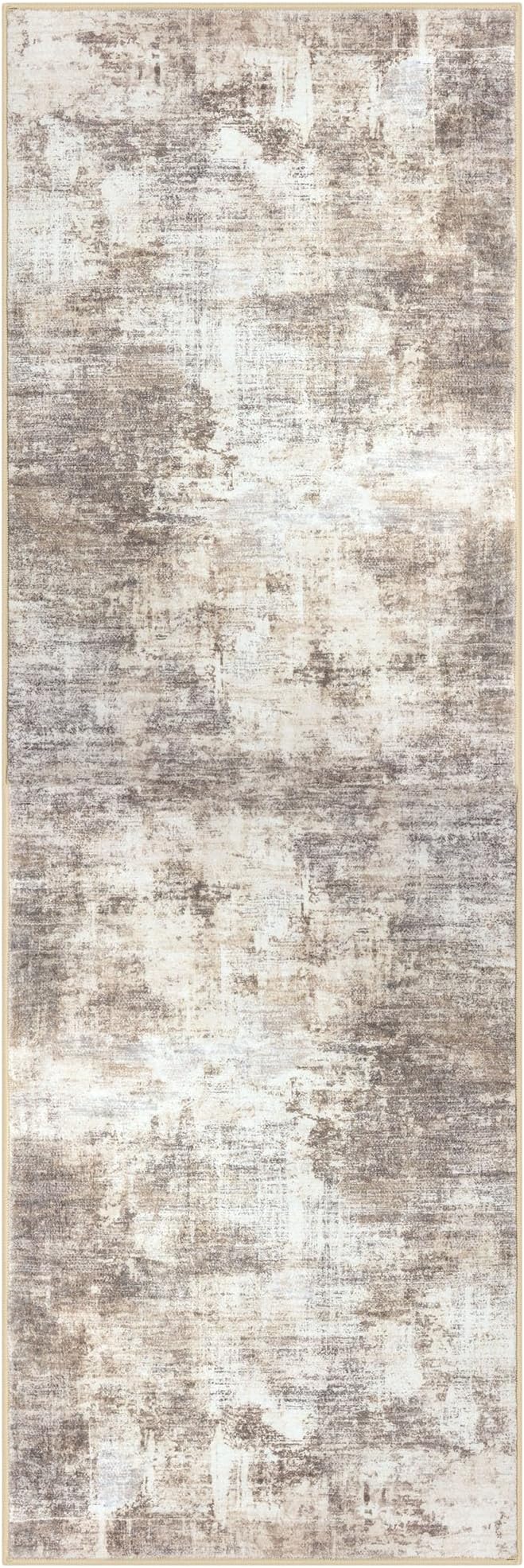 IOHOUZE Abstract Runner Rug 2x6 Ft Washable Runners for Hallways, Non Slip Kitchen Runner Printed Faux Wool Entryway Runner Indoor, Modern Abstract Floor Carpet for Hall Kitchen Bedroom, Beige Brown