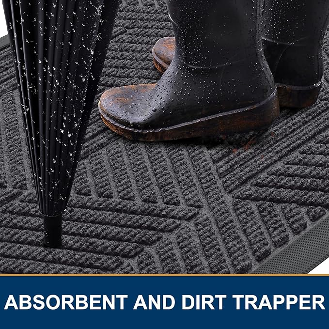 Smiry Front Door Mat Outside Entrance, Heavy Duty Sturdy Natural Rubber Doormat, Trap Dirt and Moisture, Easy Clean Low Profile Welcome Floor Mats for Indoor Outdoor Entry, 35X23 Inch, Medium Grey