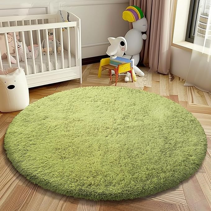 Super Soft Circle Rugs for Girls Princess Castle Toddlers Play Tent 3 Diameter Circular Area Rugs for Kids Bedroom Baby Room Decor Round Shag Playhouse Carpets(Φ3, Grass Green)