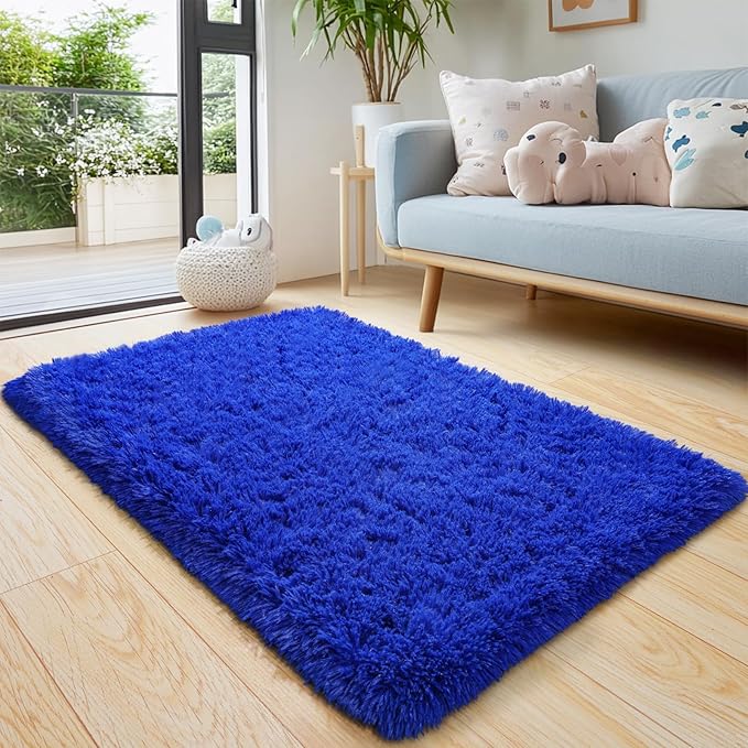 Pionblank Fluffy Small Rug for Bedroom 2x3 Feet, Shag Soft Area Rug for Bedside, Modern Plush Cute Carpet for Kids Girls Boys Room Nursery Decor, Royal Blue