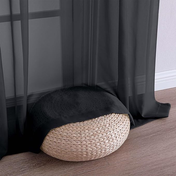 OVZME Black Bedroom Curtains 2 Panel Sets 90 Inch Length, 59 Inch Extra Wide Light Filtering Light Weight Soft Window Treatment Panels for Study Room Living Room Guest Room, 59Wx90L Inches
