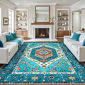 SERISSA 9x12 Area Rugs for Living Room, Large Washable Non-Slip Boho Rug, Ultra Soft Vintage Blue Oriental Print Distressed Farmhouse Carpet for Dining Room Bedroom Dorm Office Home Decor