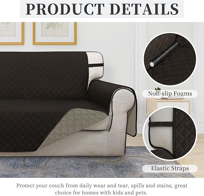 ISSUNTEX Double Protection 100% Waterproof Sofa Covers for Living Room, Couch Covers for 3 Cushion Couch Sofa, Reversible Furniture Protector Sofa Cover for Dogs, Pets, Kids (Sofa, Chocolate/Beige)
