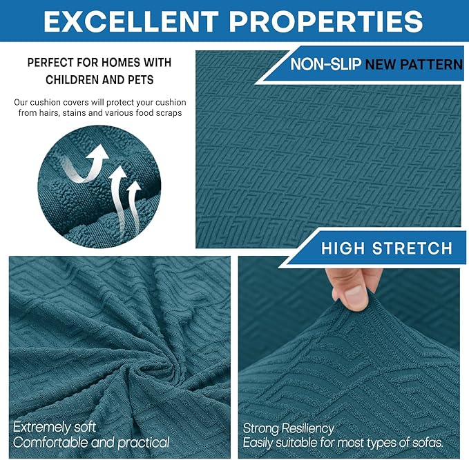 XINEAGE New 3 Pieces Couch Covers for 2 Cushion Sofa Super Stretch Loveseat Slipcover Pet Dog Universal Slip Cover Anti Slip Love Seat Furniture Protector (Peacock Blue, 55"-69")