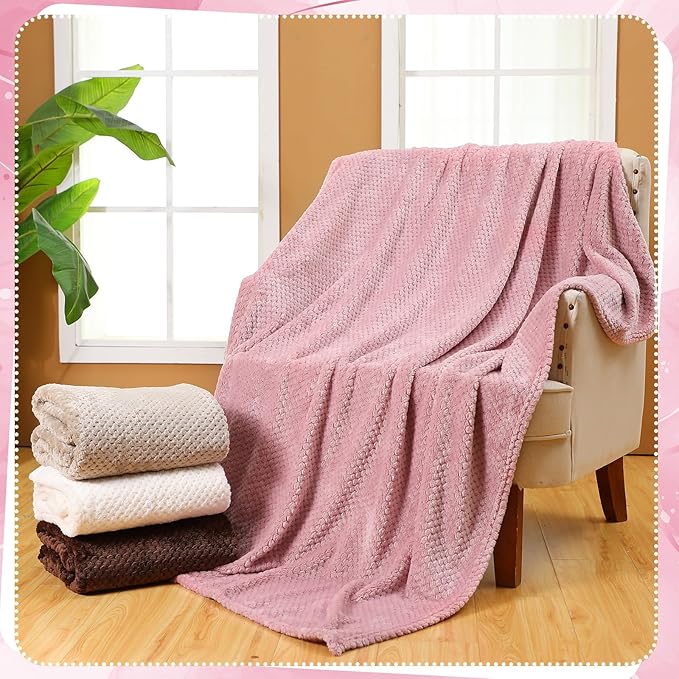 Newwiee 4 Pcs Flanne Fleece Throw Blanket for Bed Couch Large 3D Waffle Textured Soft Blanket Winter Warm Lightweight No Shedding No Pilling Decorative Throw, 50x60 Inch(Graceful Color)