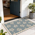Floral Outdoor Rug - 28" x 43" Front Door Mat Indoor Outside Entrance Non-Slip Washable Outdoor Mat Blue Farmhouse Scalloped Rug for Entryway Kitchen Bedroom Layered Doormat for Front Porch