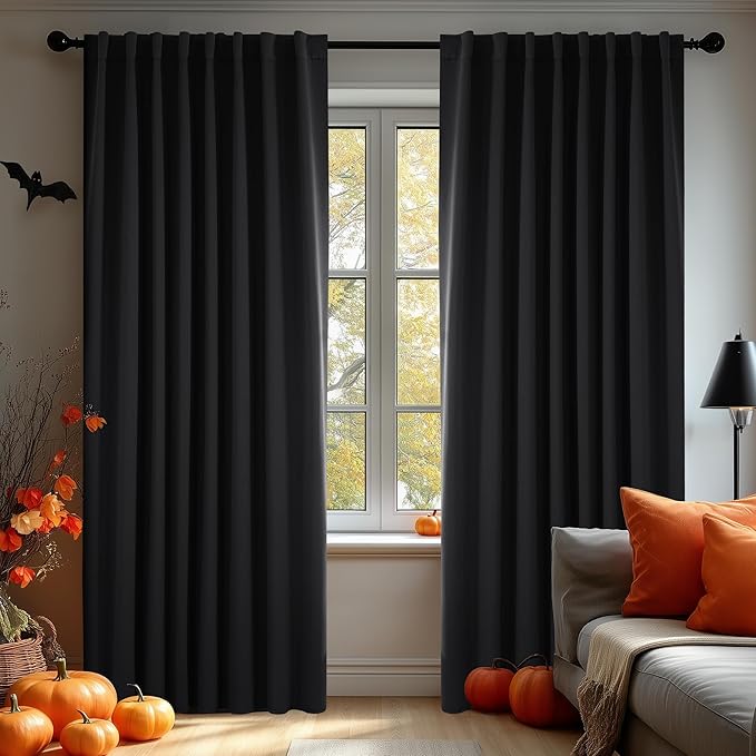 Deconovo Blackout Curtains, Thermal Insulated, W70 x L108 2 Panels, Back Tab, Machine Washable, Room-Darkening Drapes for Bedroom/Living Room Black
