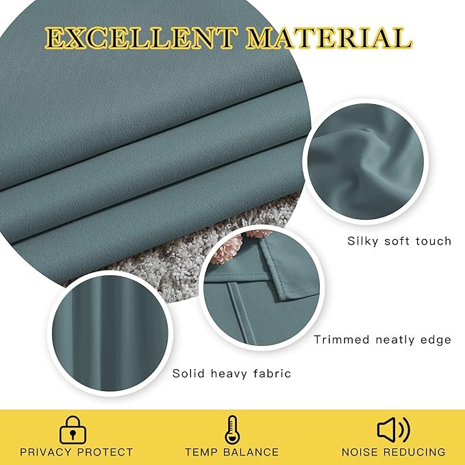 NICETOWN Room Darkening Curtains Extra Long 110 Inches, Grommet Thermal Insulated Weighted Window Treatments for Living Room/Farmhouse, W66 x L110, Greyish Blue, 2 Panels
