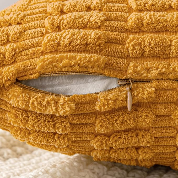 MIULEE Pack of 2 Corduroy Decorative Throw Pillow Covers 18x18 Inch Soft Boho Striped Pillow Covers Modern Farmhouse Home Decor for Summer Sofa Living Room Couch Bed Gold Yellow