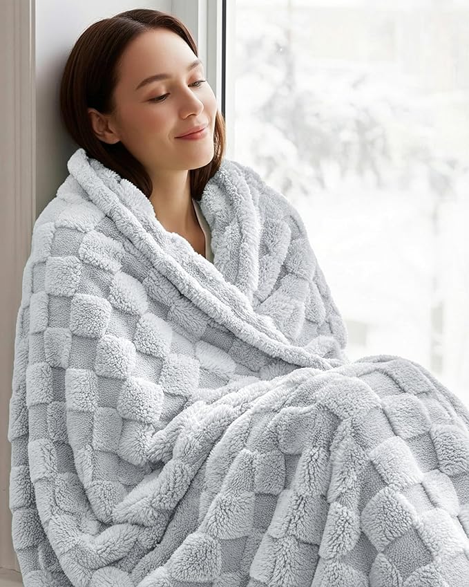 Utopia Bedding Cool Grey Checkered Fleece Throw Blanket for Couch or Bed, Soft Plush Cozy Blanket for Women and Men, Ultra Comfy Travel-Friendly Bed Throws for Relaxation, 50x60 Inches