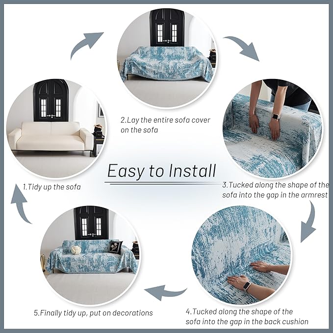 MYSKY HOME Boho Couch Cover for Dogs Washable Sage Abstract Couch Sofa Protector for Cats Pets Friendly Chenille Geometric Sofa Covers Soft Durable Farmhouse Sofa Slipcovers, 91" X118"