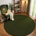 Amearea Olive Green Round Area Rugs 4ft Washable Circle Rugs for Bedroom Living Room, Fluffy Indoor Thickened Memory Foam Rug, Non Slip Minimalist Circular Carpet for Kids Boy Girl Dorm Nursery Room