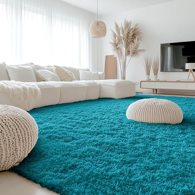 OLANLY 9x12 Machine Washable Large Area Rugs for Living Room, Bedroom, Soft Fluffy Shaggy Bedside Rug, Indoor Floor Carpet for Kids Girls and Boys, Dorms, Nursery, Home Decor Aesthetic, Teal
