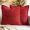 MIULEE Decorative Throw Pillow Covers for Couch Bed Livingroom 16x16 Inch Set of 2 Red Boho Accent Throw Pllows Broadside Striped Patchwork Soft Corduroy Pillowcases