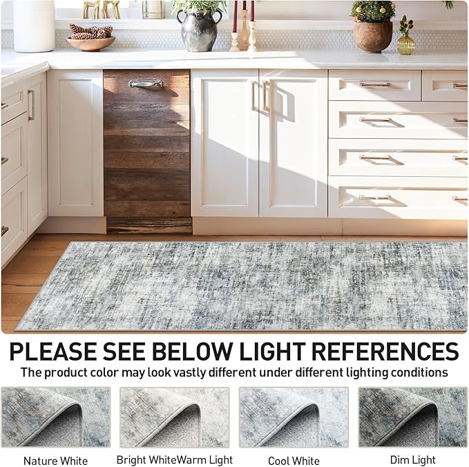 2'6''x8' Runner Rugs Washable Rug: Modern Abstract Hallway Runner Rug Indoor Soft Low Pile Thin Carpet Anti-Skid Non-Shedding Carpets for Kitchen, Entryway, Laundry, Bedroom - Blue Multi
