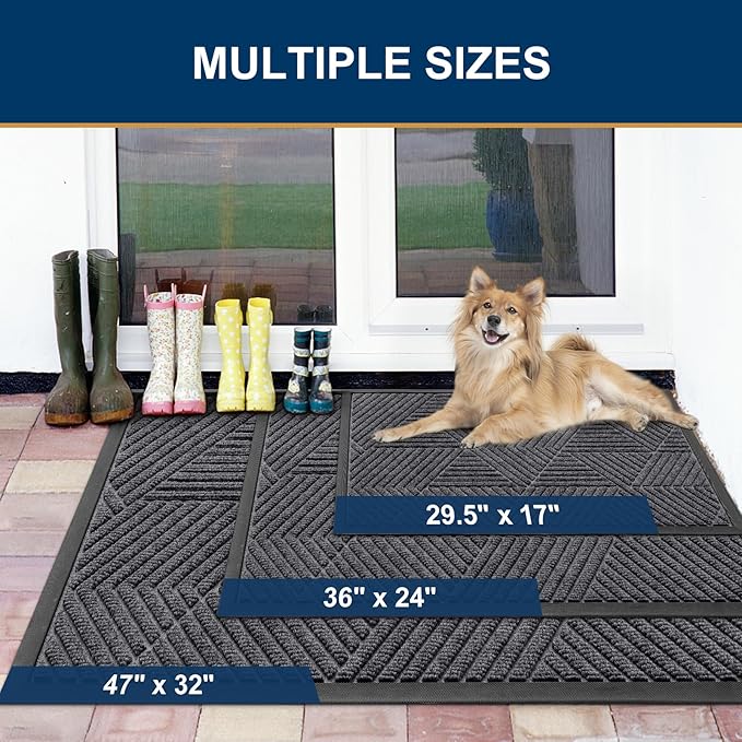 Smiry Front Door Mat Outside Entrance, Heavy Duty Sturdy Natural Rubber Doormat, Trap Dirt and Moisture, Easy Clean Low Profile Welcome Floor Mats for Indoor Outdoor Entry, 35X23 Inch, Light Grey