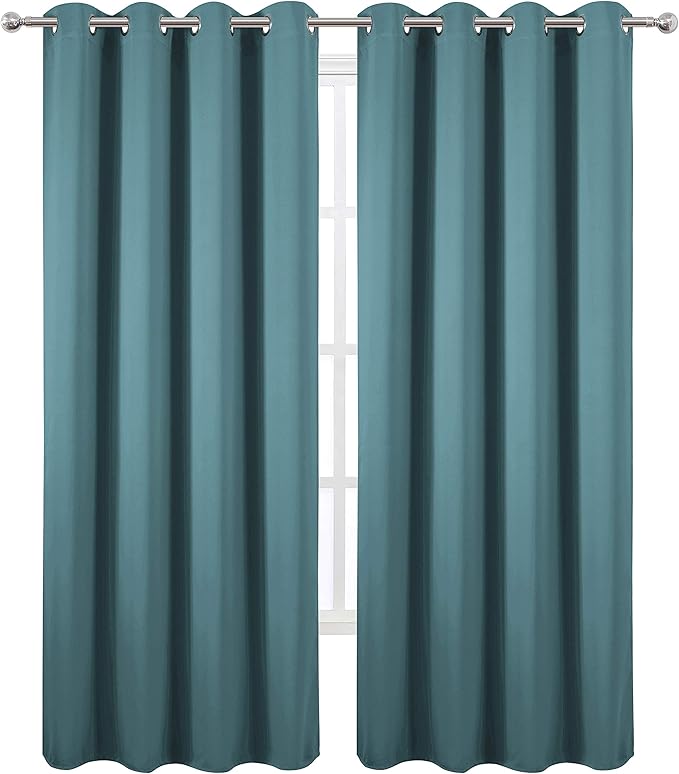 LEMOMO Blackout Curtains 66 x 84 inch/Sea Teal Curtains Set of 2 Panels/Thermal Insulated Room Darkening Bedroom Curtains