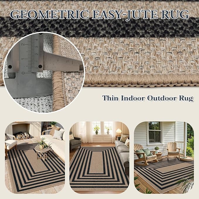 Lahome Enfys Modern Geometric Easy Jute Dining Room Rug, 5x7 Modern Rugs for Living Room Washable Kitchen Mat, Large Non Slip Farmhouse Indoor Outdoor Carpet for Bedroom Dorm RV