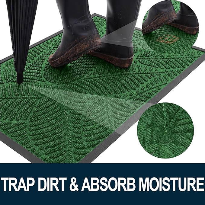 Colorxy Waterproof Doormat, Sturdy Natural Rubber Front Indoor Mat, Non Slip Low Profile Indoor Outdoor Door Mats, Stain and Fade Resistant Floor Mat, Easy Clean Patio Entrance Mat, 71''x47'', Green