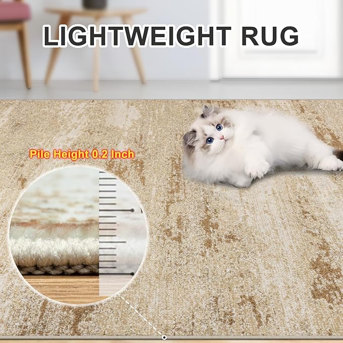 Area Rugs 10x12 Living Room - Washable Rug Modern Abstract Soft Large Neutral Non-Slip Carpet Indoor Floor Thin Carpets for Bedroom Dining Room Farmhouse Nursery Home Office Beige
