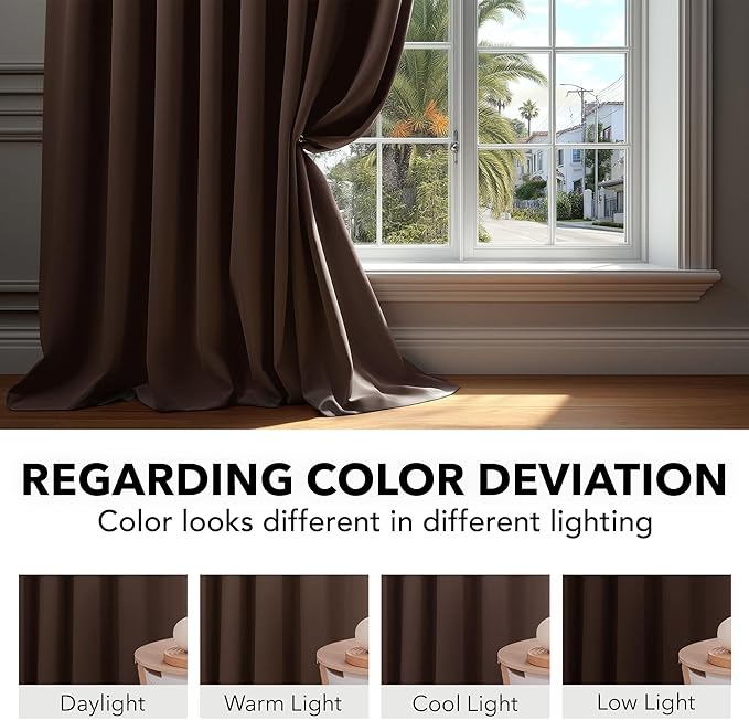 Deconovo Blackout Curtains, Thermal Insulated, W52 x L54 2 Panels, Back Tab, Machine Washable, Room-Darkening Drapes for Bedroom/Living Room Chocolate