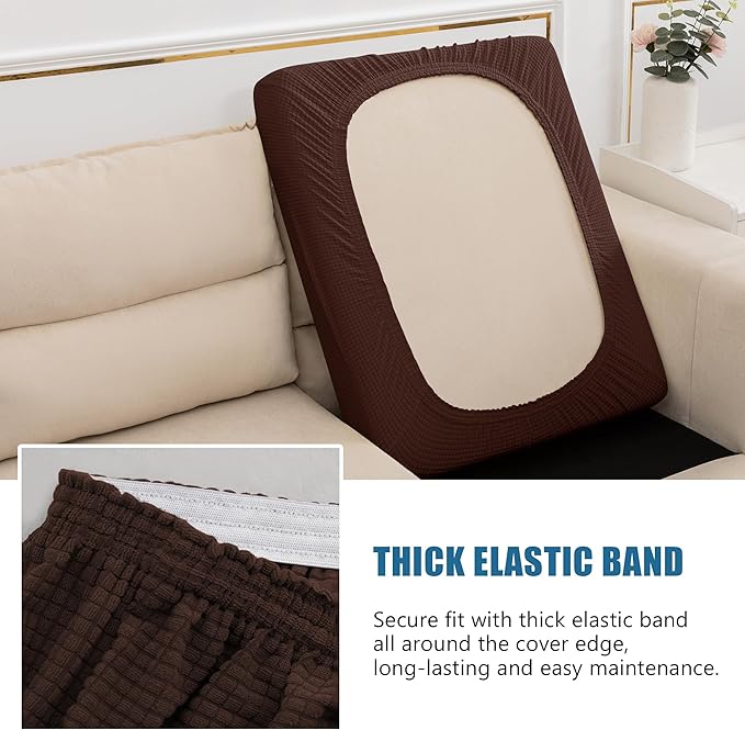 Water-Repellent Sofa Cushion Slipcovers Stretch Camper Dinette Cushion Covers Furniture Protector for Sofa Seat with Elastic Bottom (Loveseat Cushion, Chocolate)
