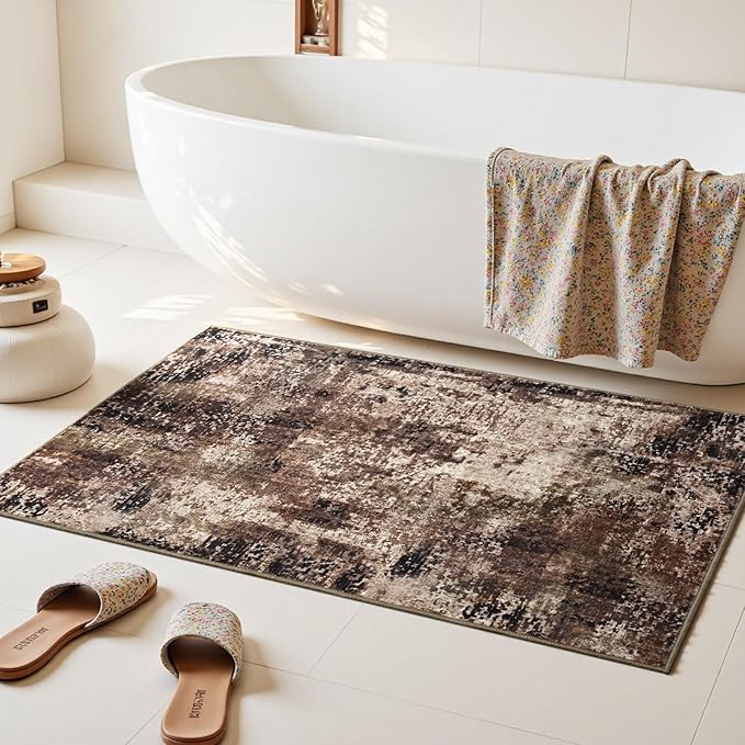Entrance Rugs Indoor 2x3 Brown Entry Rug Washable Abstract Coffee Small Area Rug Non-Slip Low Pile Throw Rugs for Entryway, Kitchen Floor, Front Door Indoor Door Mat, Bathroom, Bedroom Bedside