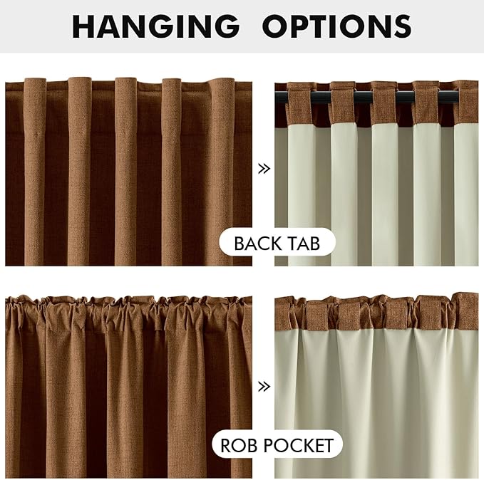 MIULEE 100% Blackout Linen Curtains for Bedroom, Brown Solid Luxury Decor Thermal Insulation Room Darkening Drapes for Living Room Nursery Back Tab Rod Pocket 42 x 90 Inches, 2 Panels