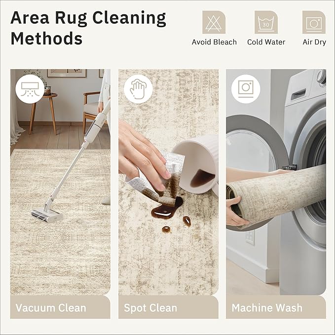 Runner Rug 2'6" x 10' Washable Non-Slip Runner Rugs for Kitchen Bathroom Laundry Room Vintage Ultra Thin Runners for Hallway Entryway Beige