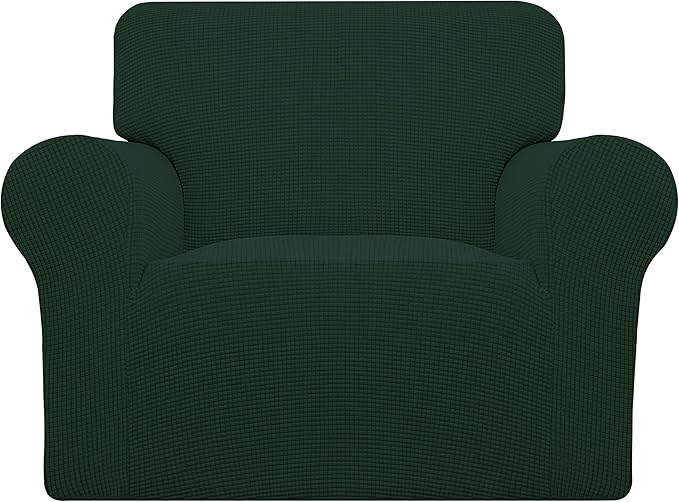 Easy-Going Stretch Chair Sofa Slipcover 1-Piece Couch Sofa Cover Furniture Protector Soft with Elastic Bottom for Kids, Pet. Spandex Jacquard Fabric Small Checks (Chair, Dark Green)