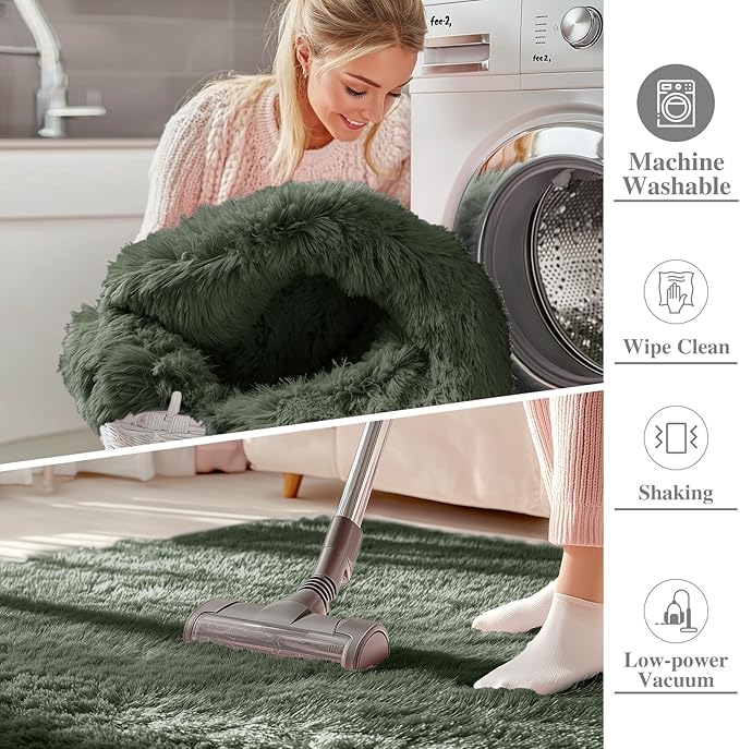OLANLY 2x8 Machine Washable Runner Rugs for Hallway, Soft Fluffy Shaggy Bedside Rugs for Bedroom, Living Room, Indoor Floor Carpet for Kids Girls and Boys, Home Decor Aesthetic, Olive Green