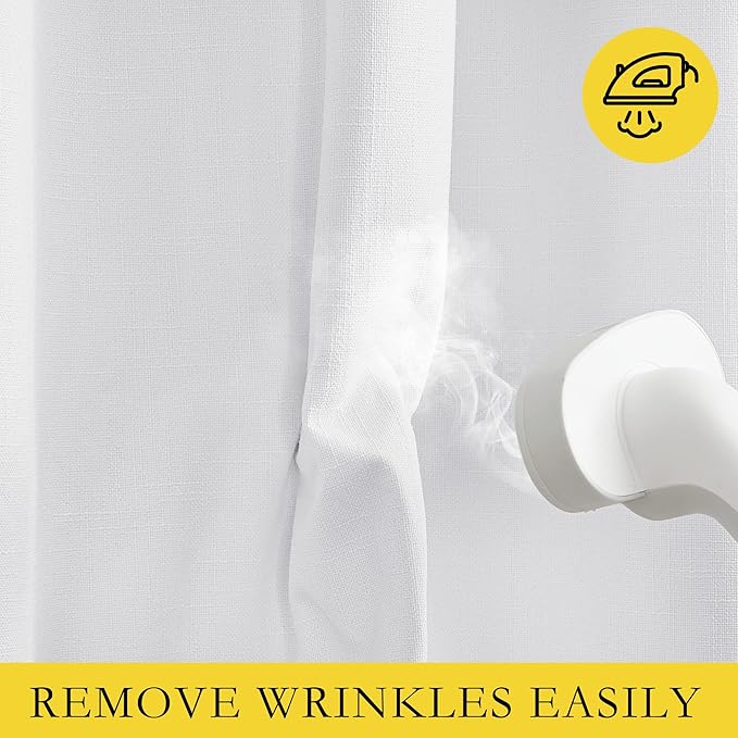NICETOWN 100% Absolutely Blackout Linen Curtains with Thermal Insulated White Liner, White, 42 inches Wide, 54 inches Length Energy Saving Curtains for Cupboard 2 Panels Set, Vertical Blinds