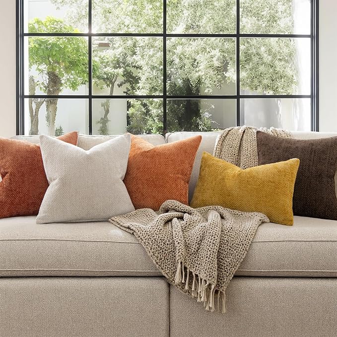 MIULEE Pack of 2 Fall Orange Decorative Pillow Covers 20x20 Inch Soft Chenille Couch Throw Pillows Farmhouse Cushion Covers for Home Decor Sofa Bedroom Living Room