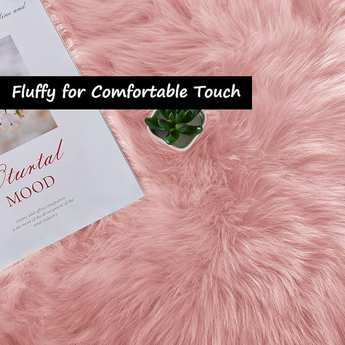 Goolela Pink Circle Rug 4ft for Girls Bedroom Round Fuzzy Fluffy Faux Fur Carpet Living Room Dorm Furry Cute Home Decor