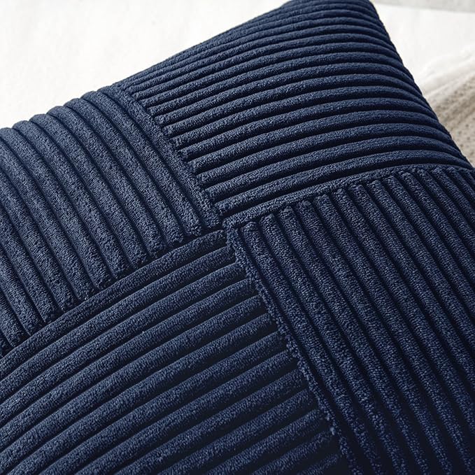 MIULEE Navy Blue Decorative Throw Pillow Covers 16x16 Inch for Couch Bed Sofa Pack of 2 Boho Farmhouse Throw Pillows Soft Cross Corduroy Patchwork Textured Cushion Cases