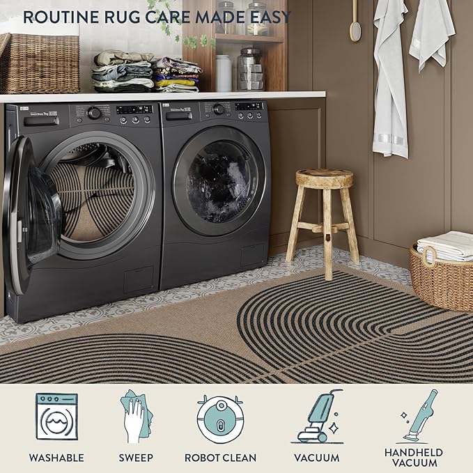 Lahome Modern Rainbow Easy Jute Rug, 3x5 Washable Rugs for Entryway Farmhouse Black Patio Carpet, Non Slip Indoor Door Mat Contemporary Outdoor Porch Carpet for Laundry Guestroom Room Decor