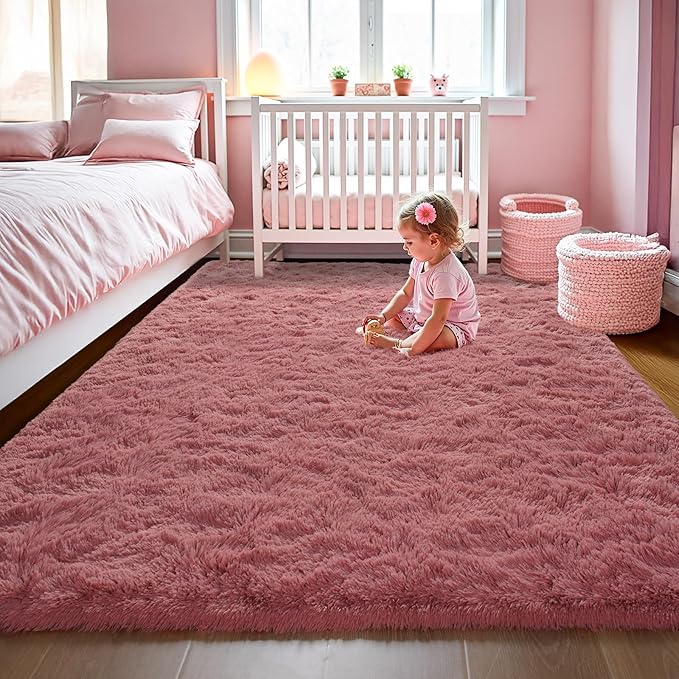 LOCHAS Ultra Soft Indoor Modern Area Rugs Fluffy Living Room Carpets for Children Bedroom Home Decor Nursery Rug 3x5 Feet, Blush