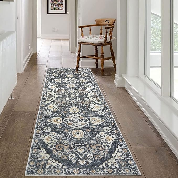 HEBE Hallway Runner Rug 2'x6' Washable Vintage Distressed Area Rugs Non Slip Laundry Rug Runner Boho Floor Carpet Runners for Hallways Entryway Laundry Room Kitchen Bathroom