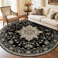 RELEANY Area Rugs 6ft Washable Non-Slip, Floral Vintage Distress Print Pattern Medallion Carpet for Living Room Bedroom Dining Room, Black Brown Neutral Dark Tan