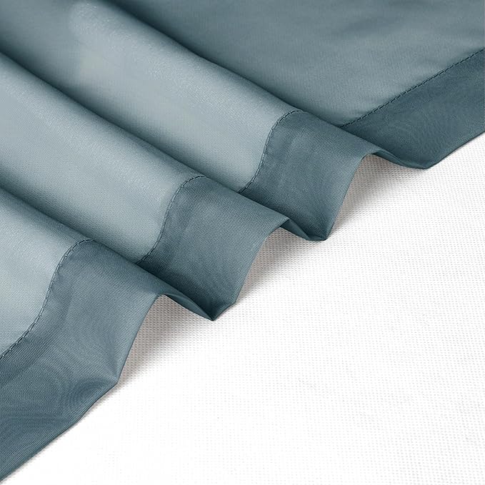 Chyhomenyc Stone Blue Sheer Curtains 30 inch Length 2 Panels, Light Filtering Voile Rod Pocket Short Window Curtians for Bathroom Living Room Farmhouse Small Windows, 42Wx30L inches
