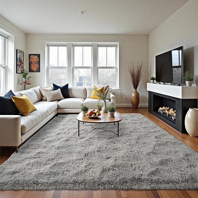 LOCHAS Ultra Soft Indoor Modern Area Rugs Fluffy Living Room Carpets for Children Bedroom Home Decor Nursery Rug 5x8 Feet, Gray