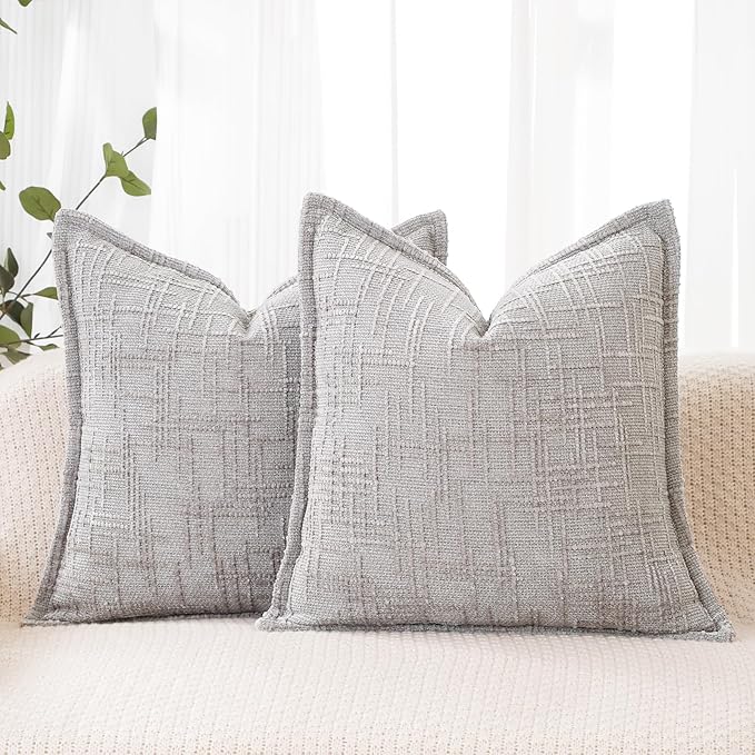 HPUK Fall Chenille Soft Throw Pillow Covers 18x18 Set of 2, Accent Cushion Covers for Living Room, Bedroom, Decorative Solid Color Pillow Covers for Couch, Sofa, Chair, Grey