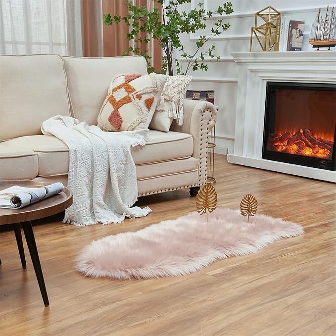 EasyJoy Ultra Soft Fluffy Shaggy Area Rug Faux Fur Rug Chair Cover Seat Pad Fuzzy Area Rug for Bedroom Floor Sofa Living Room (2 x 4 ft Sheepskin, Pink)