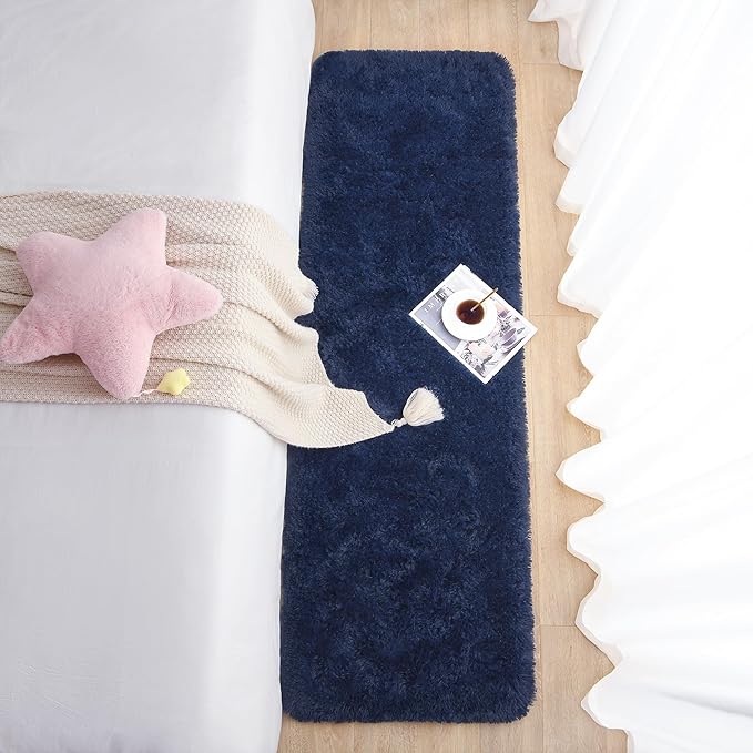 Chicrug Soft Runner Rugs for Bedroom Living Room Plush Fluffy Rug 2x5 Feet, Shag Furry Area Rug Carpet Non Shedding for Nursery Children Kids Girls Room Home Decorative, Navy Blue