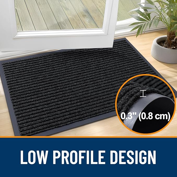 OLANLY Front Door Mat Indoor Outdoor Entrance, Waterproof Heavy Duty Doormat, Fade Resistant, Low Profile, Easy Clean Patio Porch Welcome Floor Mats for Entry, 47x30, Black